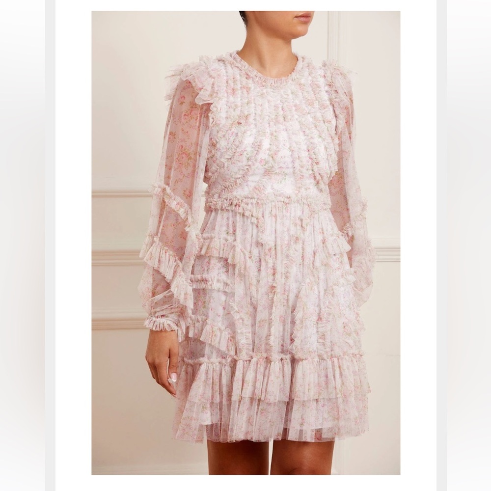 Needle and Thread Vintage ditsy ruffle mini dress - size 6 NWT